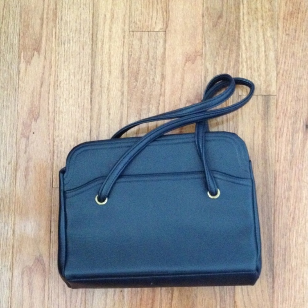 Vintage Navy Vegan Leather bag with Clasp Closure - Picture 6 of 7